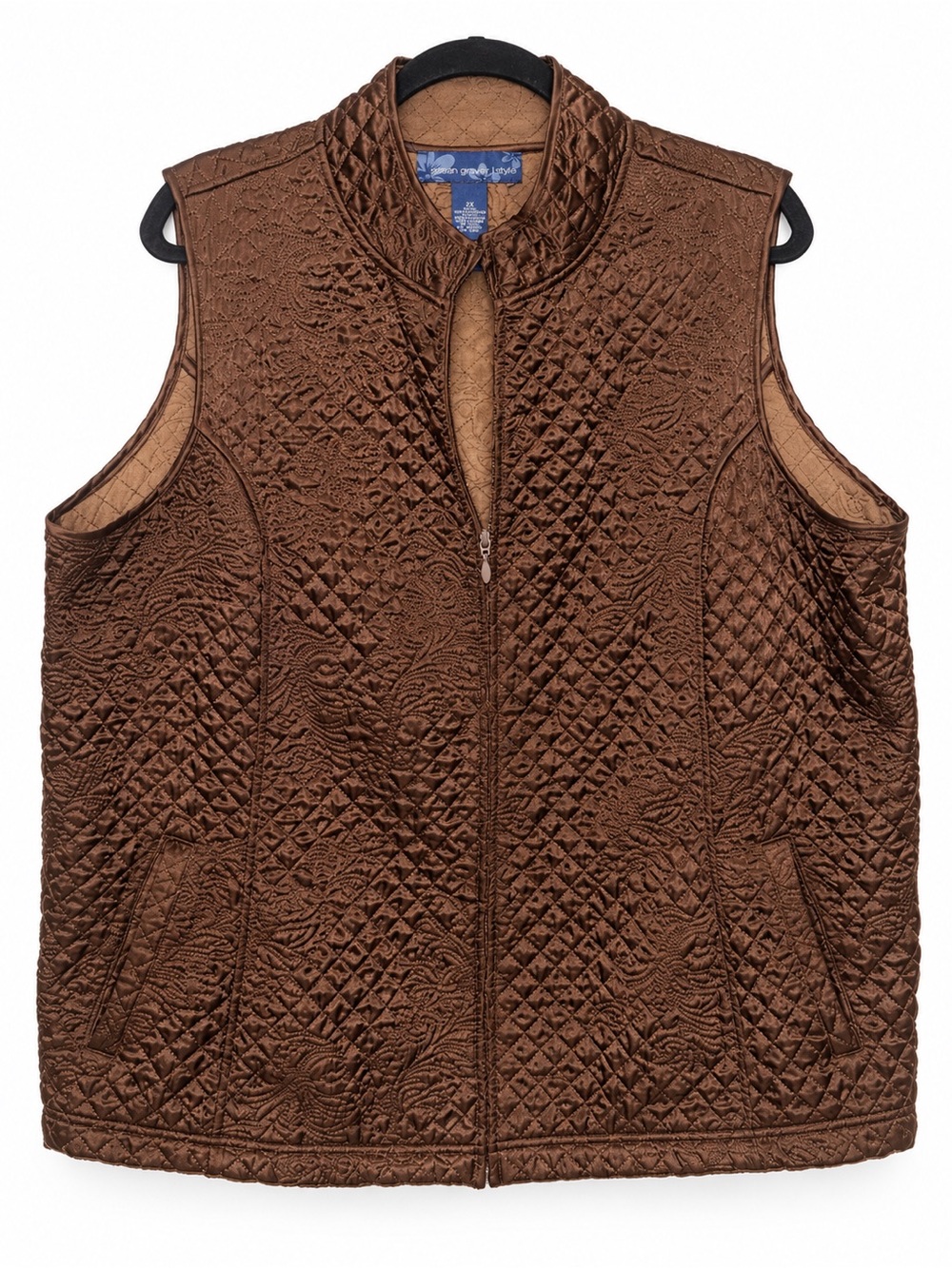 Susan Graver Chocolate Brown Quilted Satin Jacket - 2X